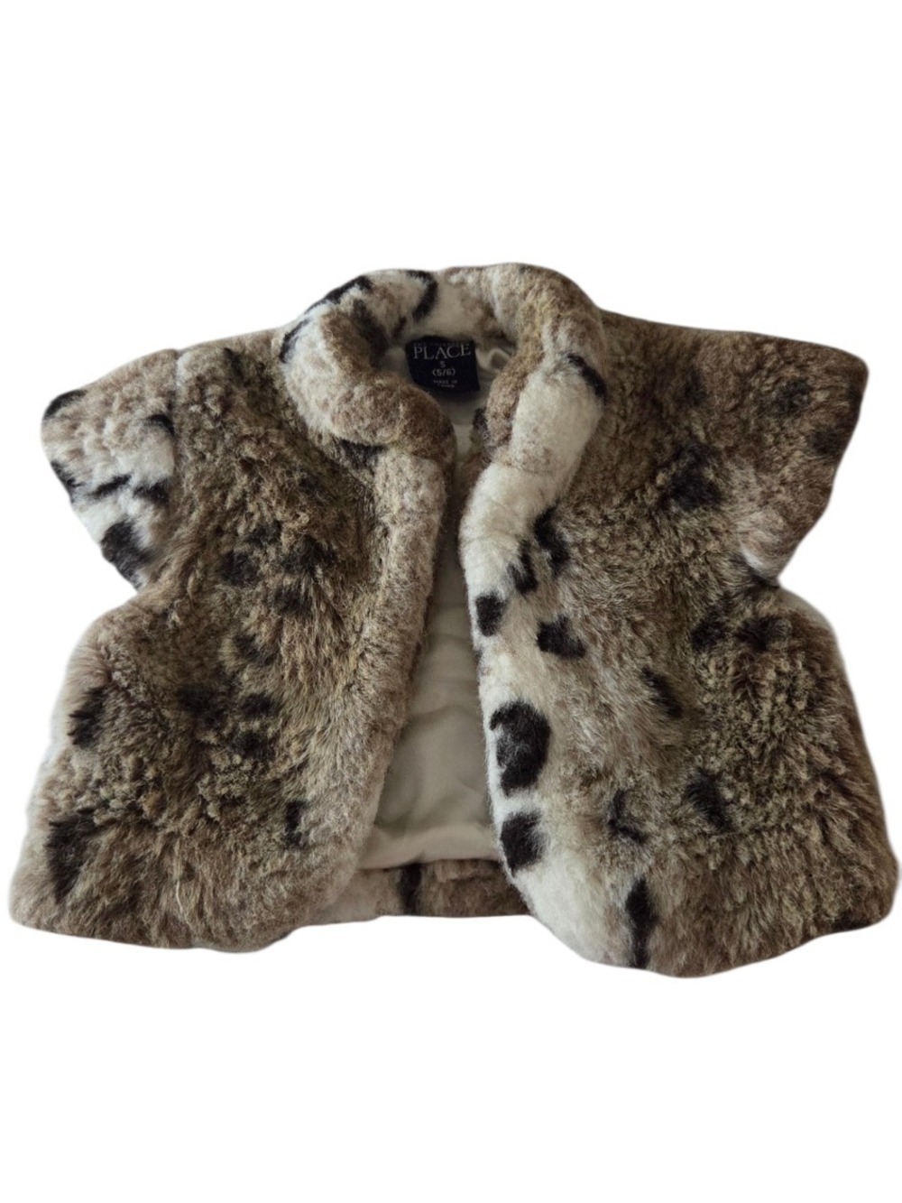 The Children’s Place Girls 5/6 Faux Fur Animal Print Cropped Shrug Jacket